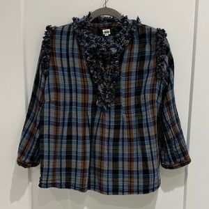 Ivy Jane Blue and Brown Plaid Blouse